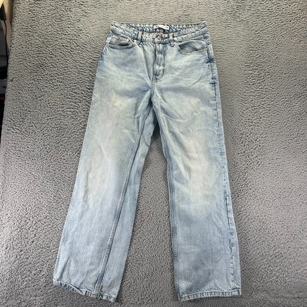Zara Jeans Womens 8 Blue Cotton Denim Straight Leg Faded Streetwear Workwear